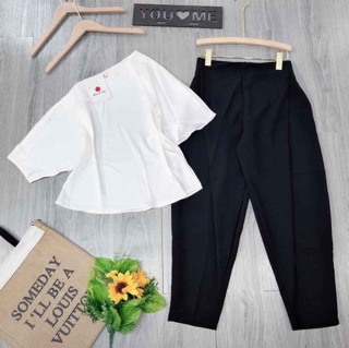 Set áo lệch vai và baggy