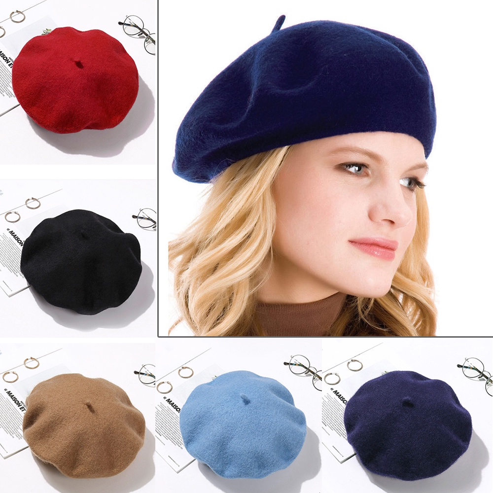 Mũ beret len màu trơn thời trang nữ tính