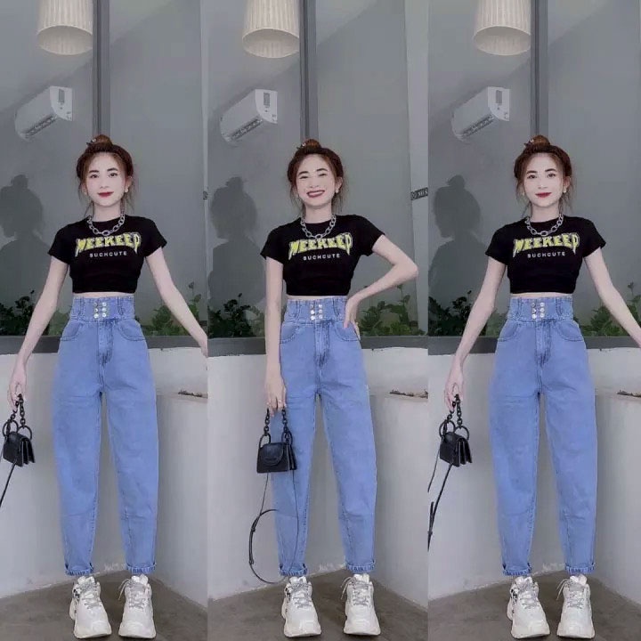Quần baggy jeans nữ lưng siêu cao lai cuốn mẫu mới siêu hot tại thuydieushop96 bg1