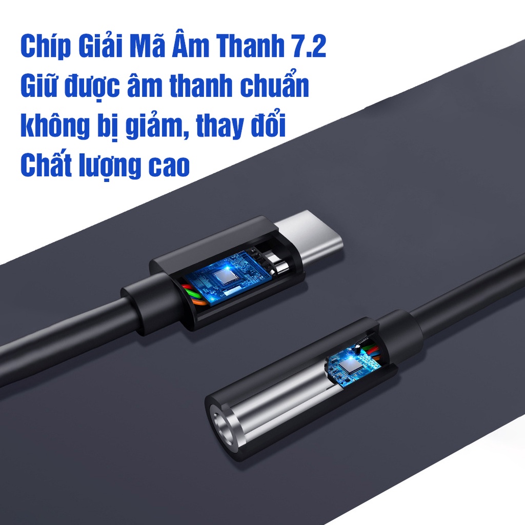 Cáp chuyển đổi type C ra chân tròn 3.5 mm tai nghe đàm thoại, điều khiển cho điện thoại, máy tính bảng
