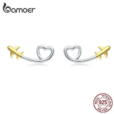 Bamoer Bông Tai bạc 925 Hình Trái Tim Đáng Yêu Cho Nữ Kiểu Hàn Quốc 2019