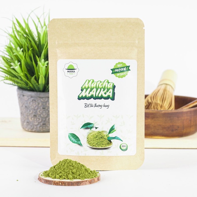 [Organic] Bột Trà Xanh Matcha Nguyên Chất MaikaFood Túi 50gr - Dùng Pha Chế, Làm Bánh, Spa