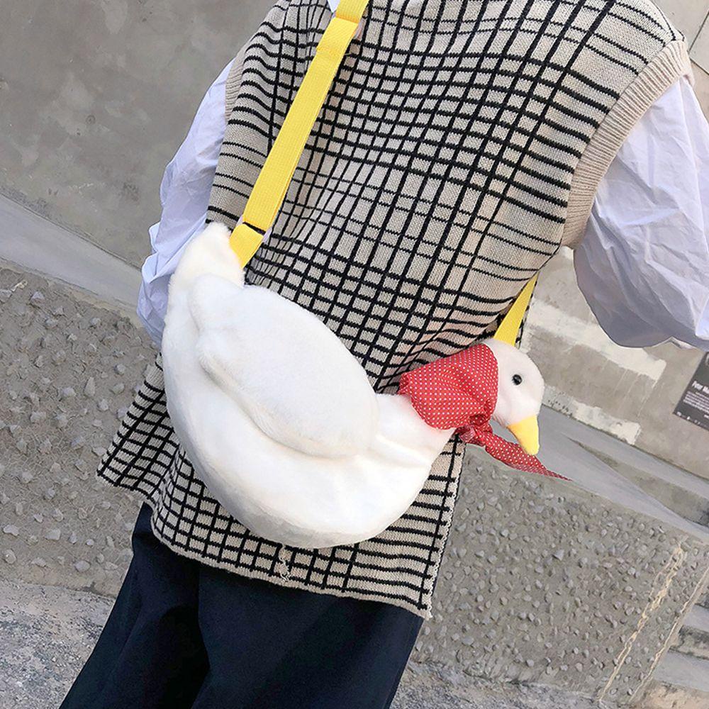 Túi Đeo Vai Hình Chú Vịt Bằng Polyester Nhồi Bông Dễ Thương Sức Chứa Lớn Có Thể Điều Chỉnh Phong Cách Hàn Quốc