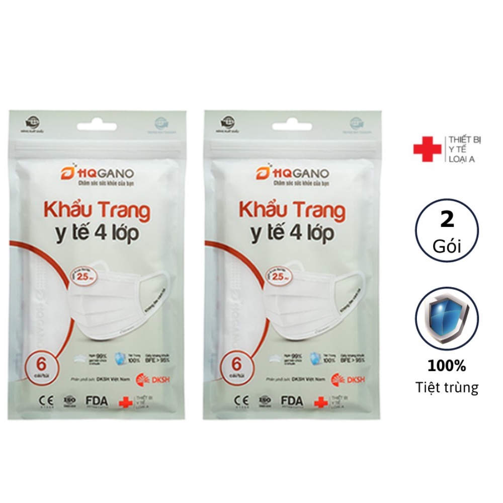 Combo 2 Gói khẩu trang y tế quai 3D mới 4 lớp HQGANO kháng khuẩn, đạt chuẩn xuất khẩu, không mùi, chất liệu cực mềm mại