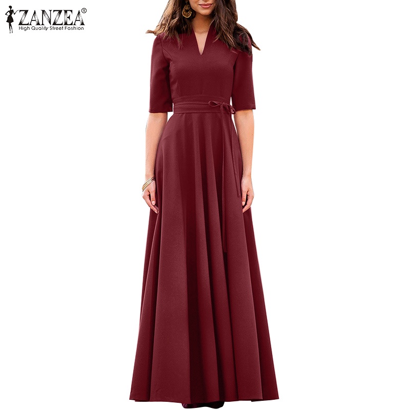 Đầm chữ A ZANZEA tay lửng cổ chữ v phong cách Châu Âu thời trang cho nữ