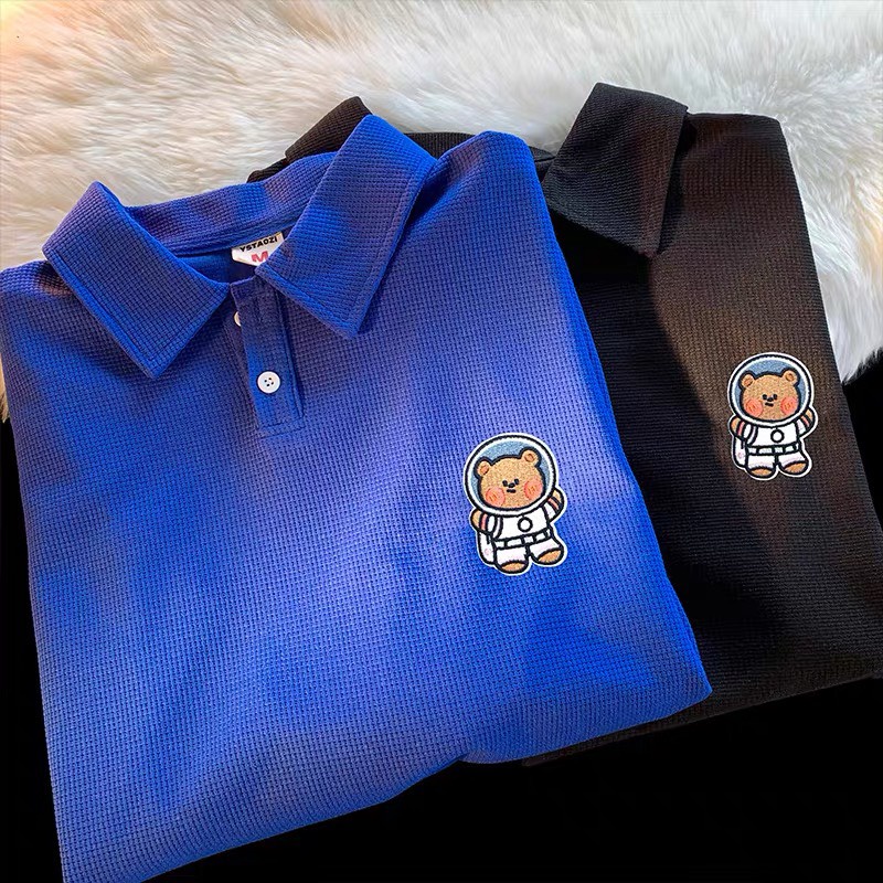 Áo Thun Polo Gấu Áo Thun Cổ Bẻ Form Rộng Dáng Unisex Nam Nữ Mặc Thoải Mái