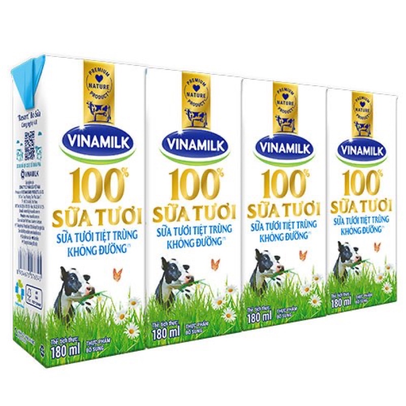 Lốc Sữa Tươi Tiệt Trùng Vinamilk 100% Đủ Vị ( 4 hộp x 180ml )