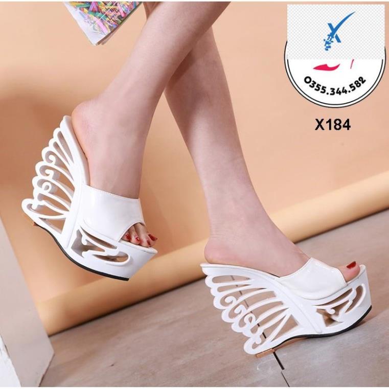 Giày đế xuồng 15cm đế khắc hở mũi da bóng 3 đen đỏ trắng ms X184