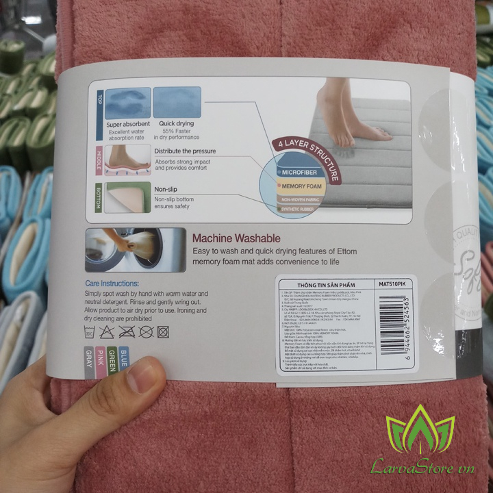 Thảm chùi chân Memory Foam Lock&amp;Lock 43cm * 61cm MAT510 PIK Màu hồng