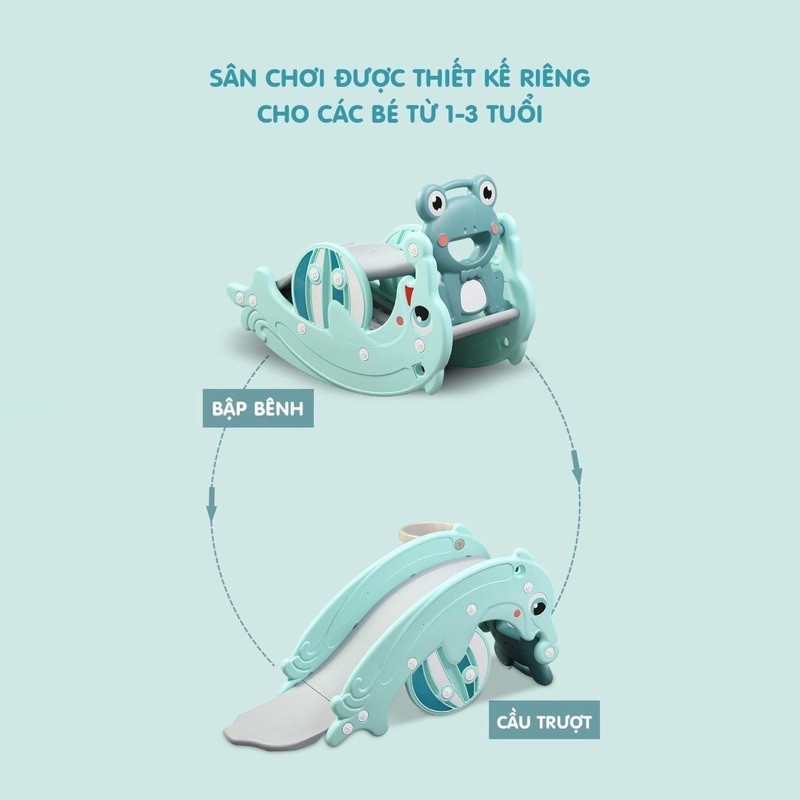 Đồ chơi kết hợp cầu trượt, bập bênh 3in1