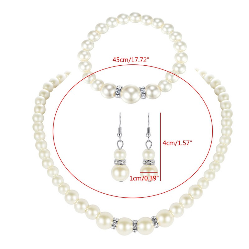 Bộ trang sức gồm dây chuyền và hoa tai và vòng tay phối ngọc trai giả sang trọng