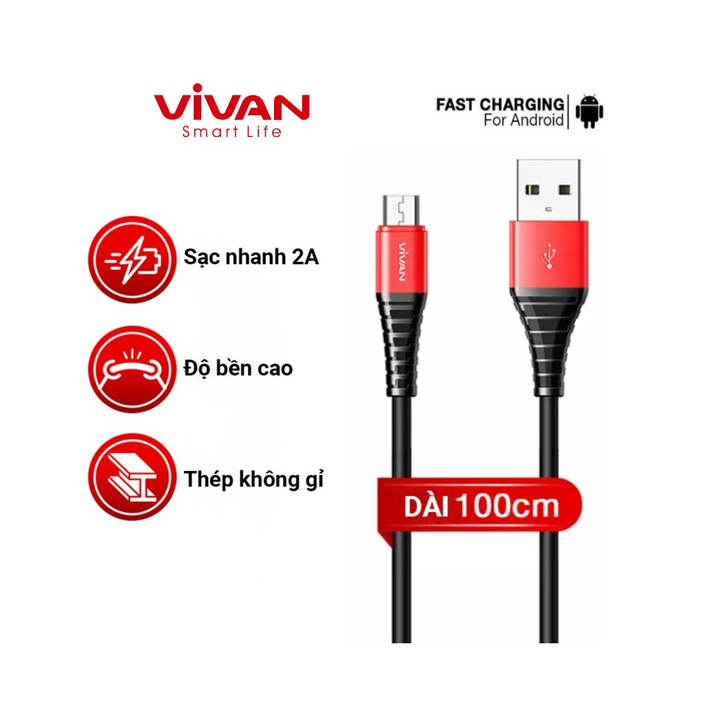 Cáp Sạc Micro USB VIVAN SM100 2A 100CM - BẢO HÀNH 1 ĐỔI 1