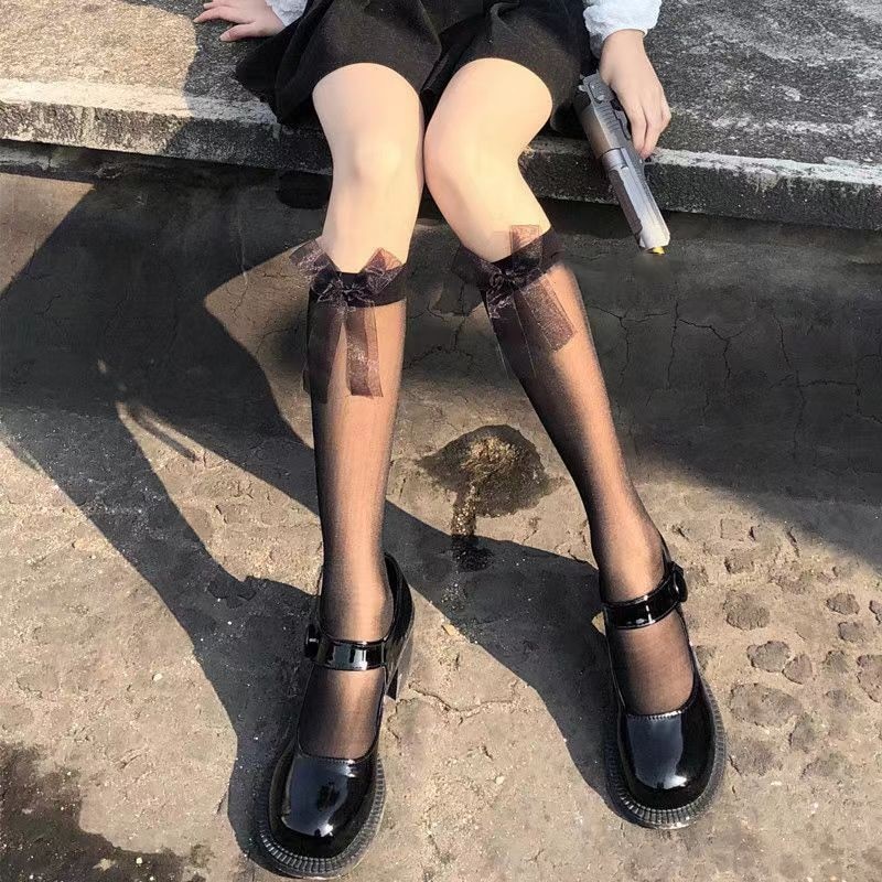 Đôi Tất Chân Lưới Đính Nơ Dễ Thương Cho Nữ