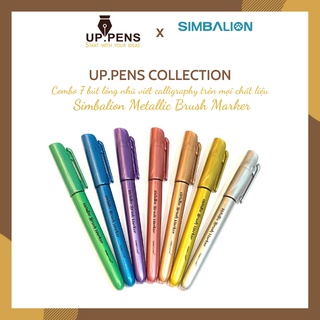 Bộ 7 bút lông đầu cọ viết calligraphy trên mọi chất liệu Simbalion Metallic Brush Marker - Metallic Colors
