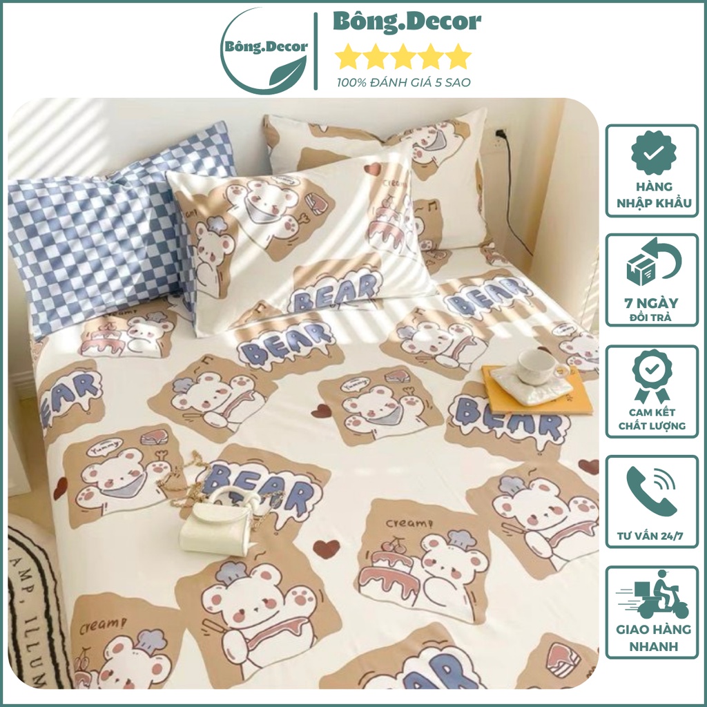 Ga giường và vỏ gối Cotton 100% nhập khẩu cao cấp họa tiết xinh xắn sang trọng, chất cotton thoáng mát mềm mịn thấm hút