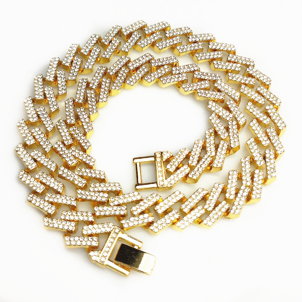 Vòng cổ Đính Đá Kim Cương Nhân Tạo Rộng 14mm Phong Cách Hip Hop Sang Trọng