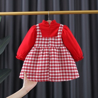 Váy dạ đỏ cổ trụ bé gái