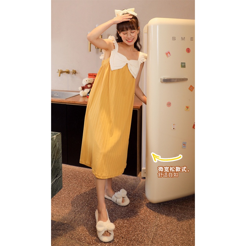 Váy ngủ nữ ngắn tay mùa hè, váy 2 dây cánh tiên vải cotton thông hơi thoáng mát, phong cách ngọt ngào, tiểu thư mã VG