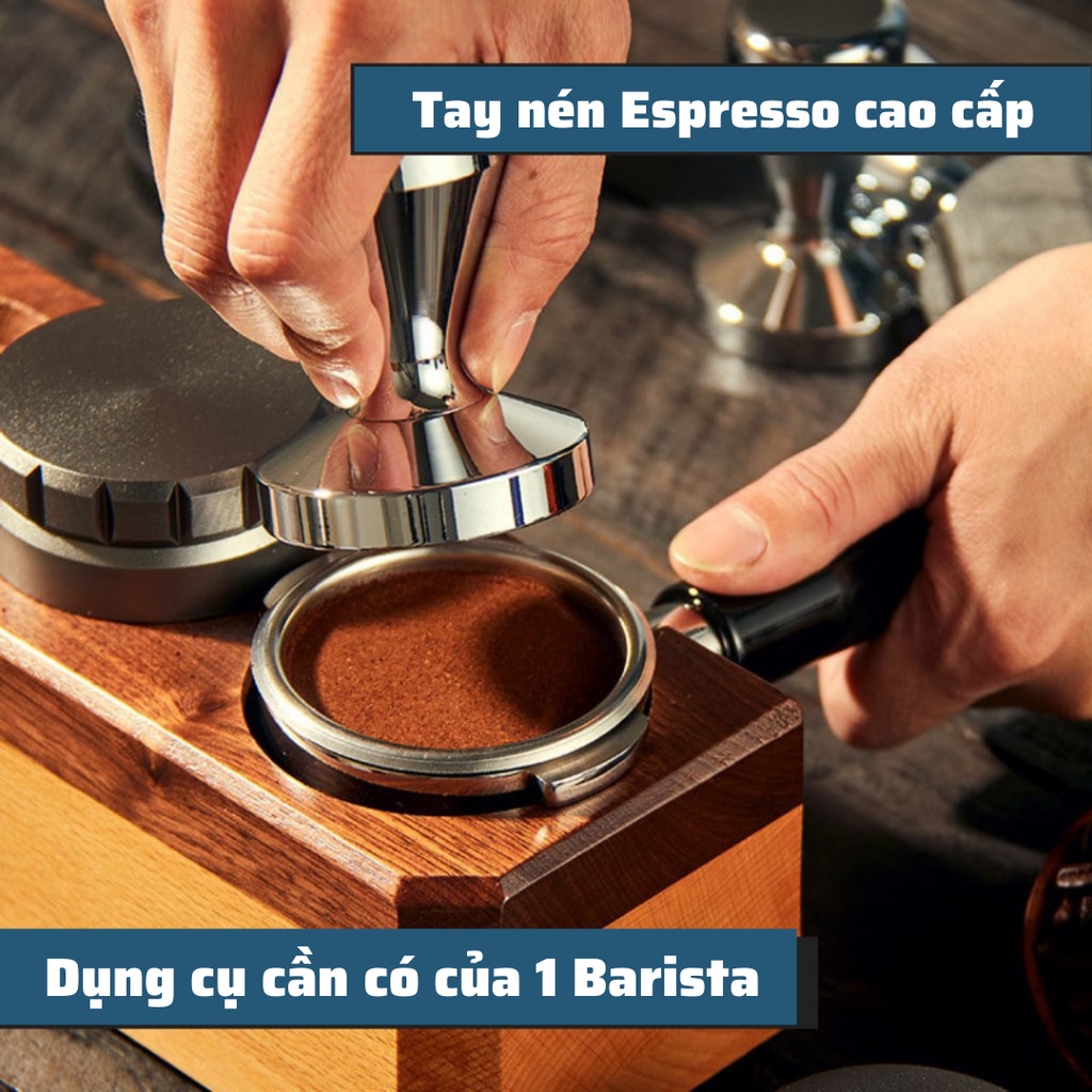 Tay Nén Tamper 51mm dụng cụ nén cà phê pha Espresso cafe Arabica Inox cao cấp tay nén café đường kính 49-51-53-58m