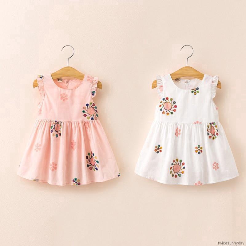 Đầm cotton ngắn tay , in họa tiết hoạt hình cho bé gái