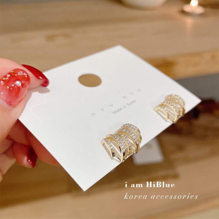 Khuyên tai mạ bạc 925 hình chữ C đính đá thời trang Hàn Quốc