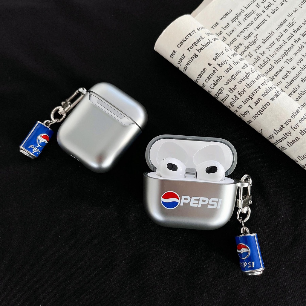 Vỏ Bảo Vệ Hộp Sạc Tai Nghe Bluetooth AirPods 1 2 pro 3 2021 gen3 Bằng PC Cứng Chống Sốc Mạ Màu Bạc Họa Tiết Pepsi Thời Trang