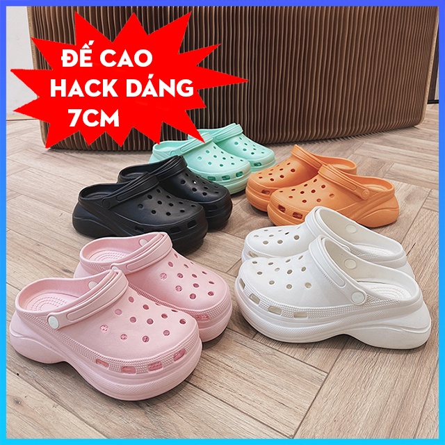 Dép Cross Đế Cao 7cm Độn Đế Siêu Nhẹ Không Thấm Nước, Sục Crocs Hack Dáng