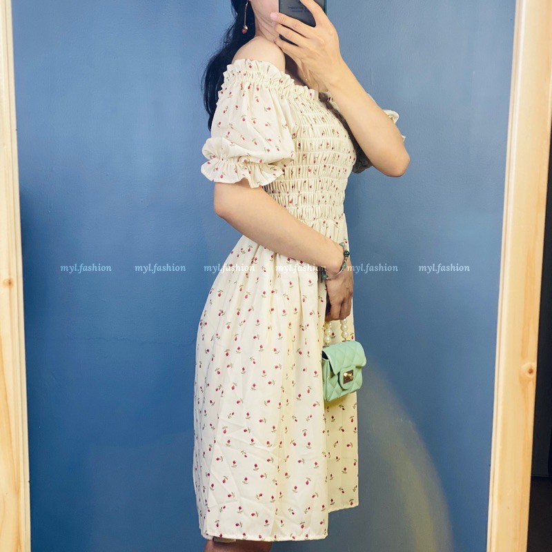 Đầm hoa nhí chun ngực myl.fashion, Váy trễ vai chun ngực vintage | BigBuy360 - bigbuy360.vn