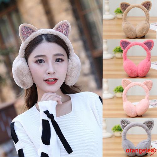 Chụp Tai Giữ Ấm Bằng Bông Hình Tai Mèo Dễ Thương