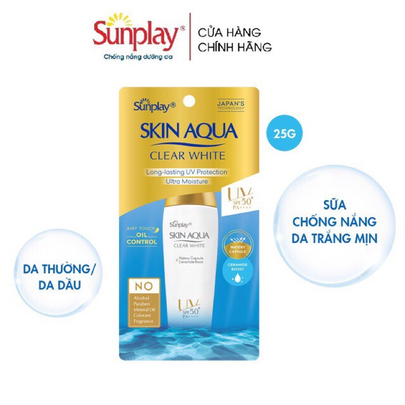 Chống nắng Sunplay Skin Aqua Clear White tặng SRM Hadalabo 25g/son màu Water Color