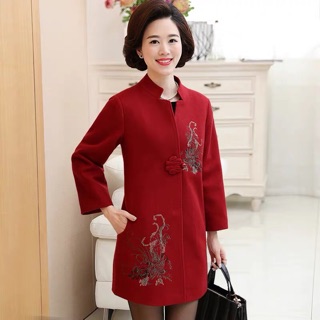 Áo dạ thêu hoa cổ tàu