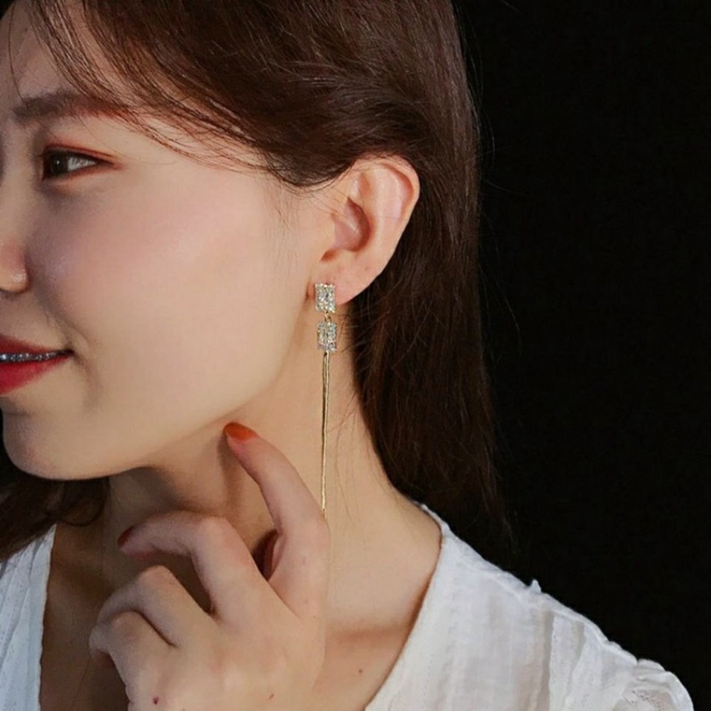 Bông Tai Hình Chữ Nhật Đính Đá Zircon Thanh Lịch