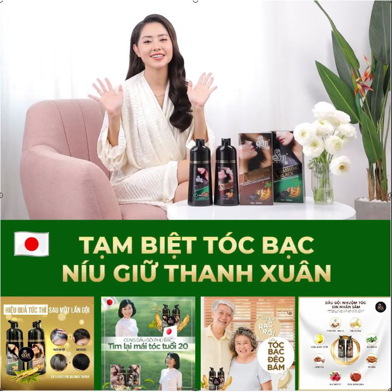 [CHÍNH HÃNG] Dầu Gội Phủ Bạc Sin Hair Nhật Bản 500ml, Gội Nhuộm Tóc Nhân Sâm Giúp Phủ Bạc Đen Tóc, 100% Thảo Dược Thiên