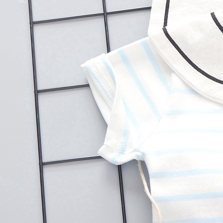 [Girls' clothing] 0-5 years old summer new girls striped cotton T-shirt + fashionable two-piece denim shorts