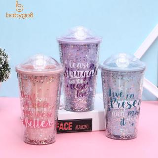 Bình Nước Nhựa Trong Suốt Kèm Ống Hút Họa Tiết Bầu Trời Sao