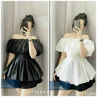 Áo trễ vai bẹt vai - vai co giãn style bánh bèo freesize hai màu