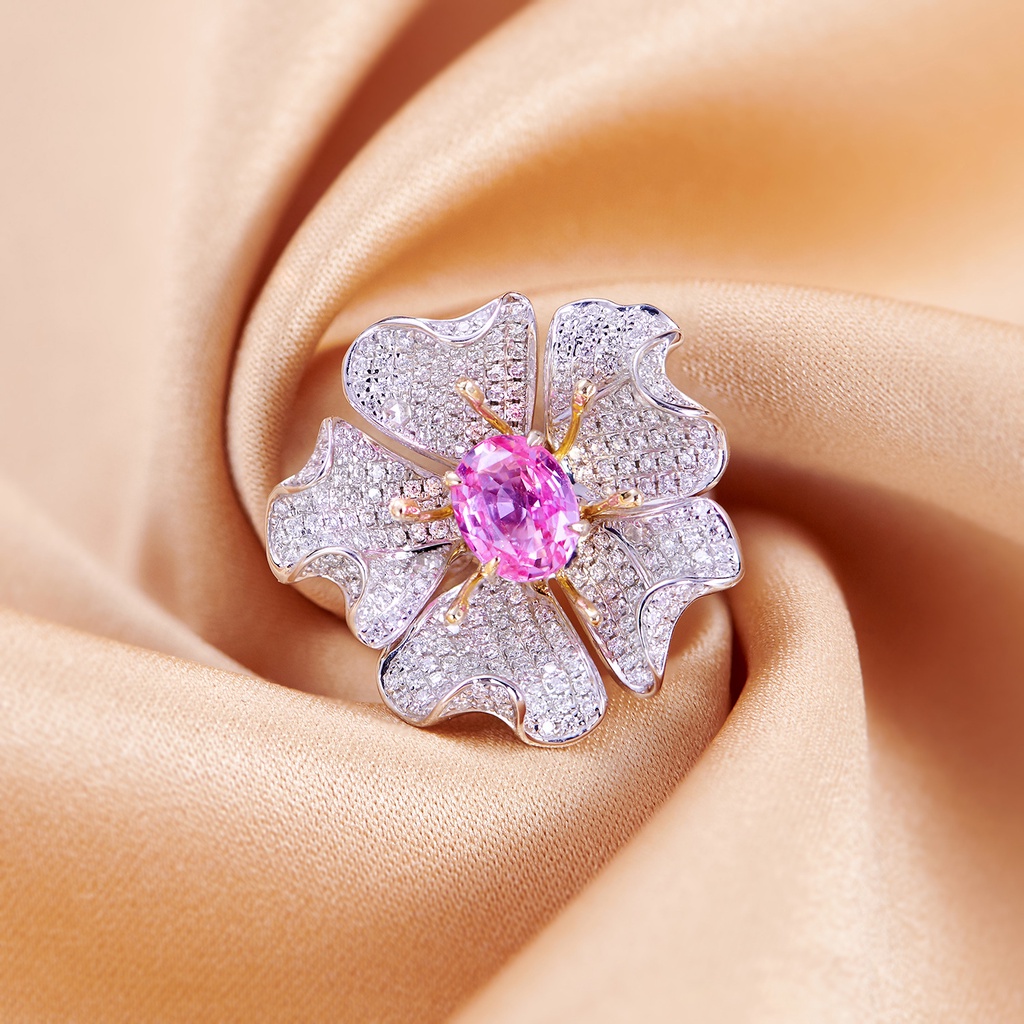 Nhẫn đính kim cương giả hai màu sang trọng