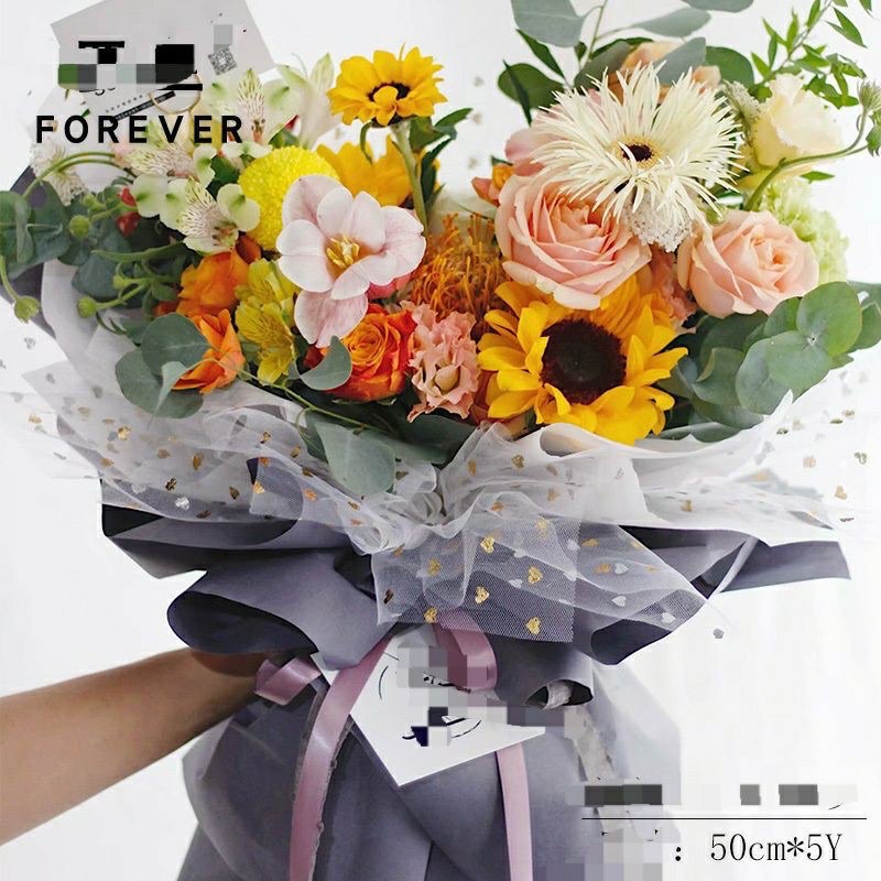 Cuộn lưới voan tim vàng-phụ kiện gói hoa,decor - HN3