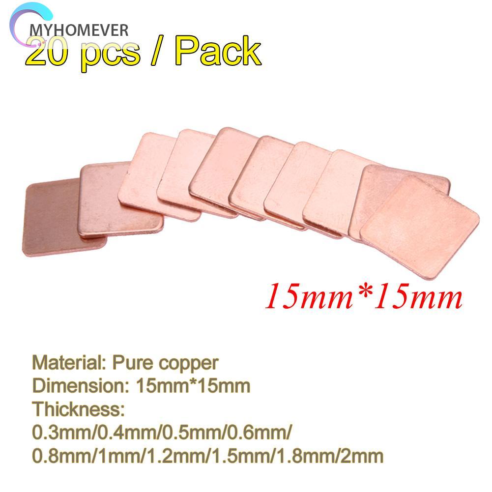 Set 20 miếng đồng tản nhiệt 15mm x 15mm 0.3mm đến 2mm cho laptop