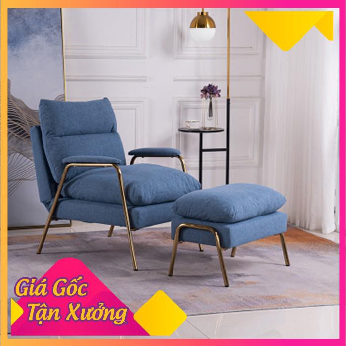 (Nhập Khẩu) Ghế sofa thư giãn  nghỉ trưa, văn phòng kèm đôn, chân sắt vàng GNK015