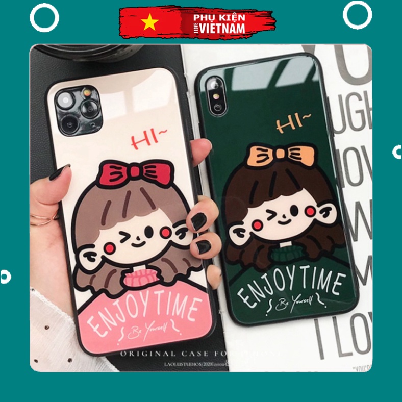 Ốp lưng iphone 6, 7, 8 Plus, X, XS, XR, XSMAX, 11, 11PRO, 11 PROMAX, 12, 13 PROMAX người con gái ENJOY TIME BẰNG KÍNH PK