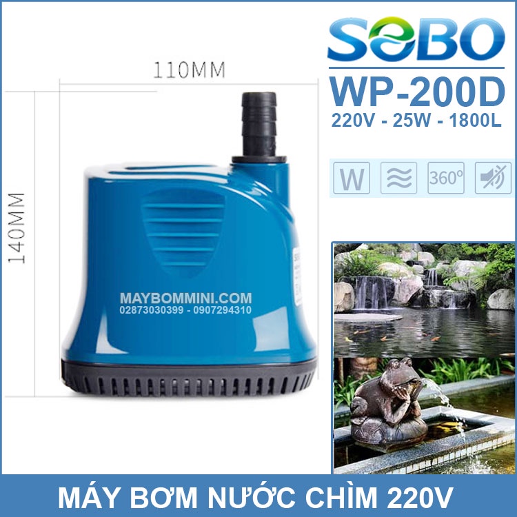 Máy bơm chìm hồ cá, bể cá - hút đáy 360 ĐỘ SOBO WP 100D 200D 300D