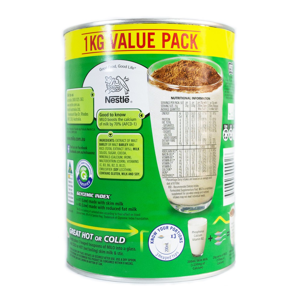 Sữa MILO Úc 1KG bổ sung năng lượng cho trẻ và người huyết áp thấp