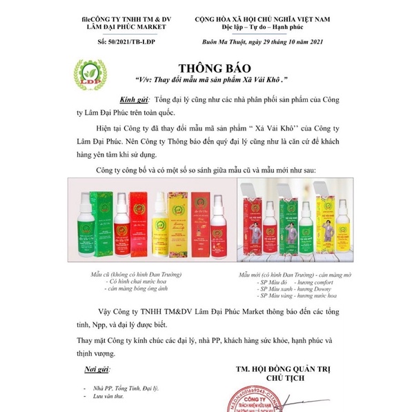 Xịt xả khô Lâm Đại Phúc, xịt thơm quần áo, đủ 6 mùi hương mới