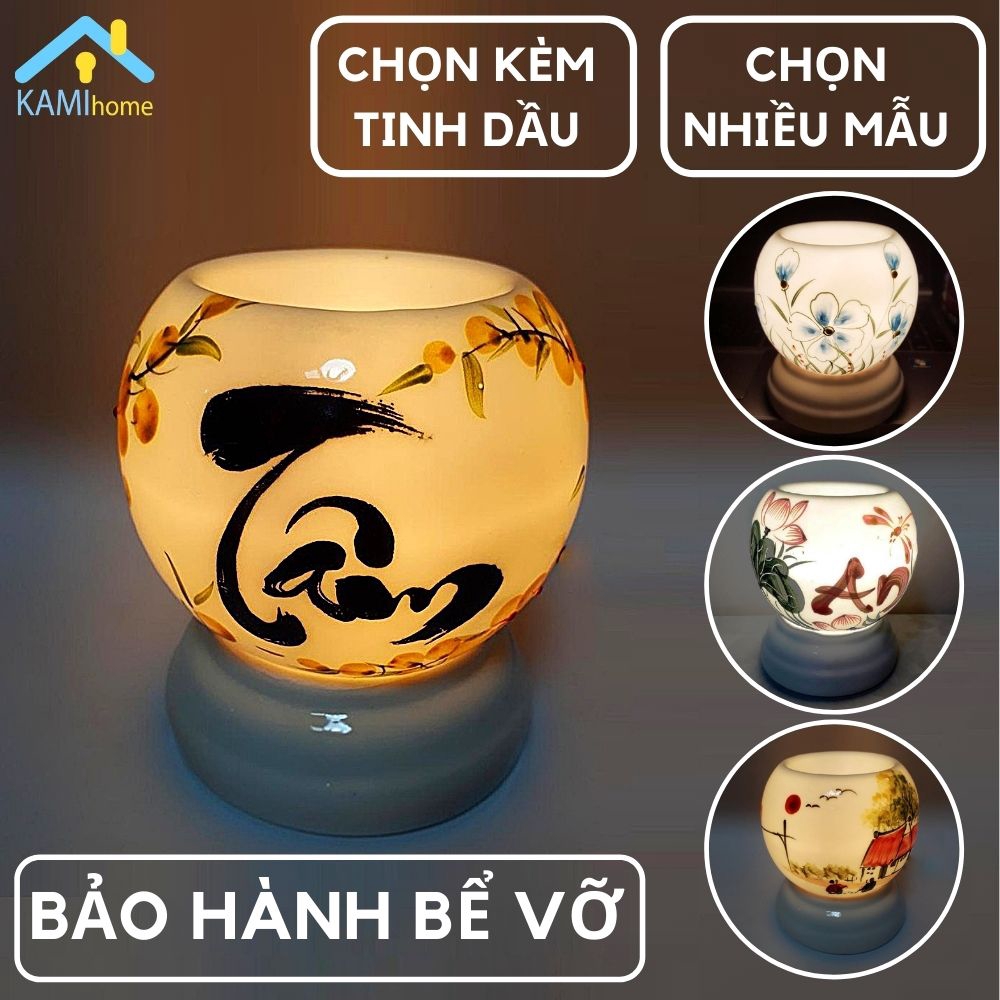 Đèn xông tinh dầu sứ cắm điện Thư Pháp (Chọn mẫu) Tặng Tinh dầu đuổi muỗi thơm phòng