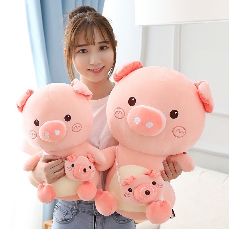 Heo bông hồng đeo túi cute cao cấp , gấu bông hình thú dễ thương, chất liệu vải nhung mềm mịn, co giãn 4 chiều