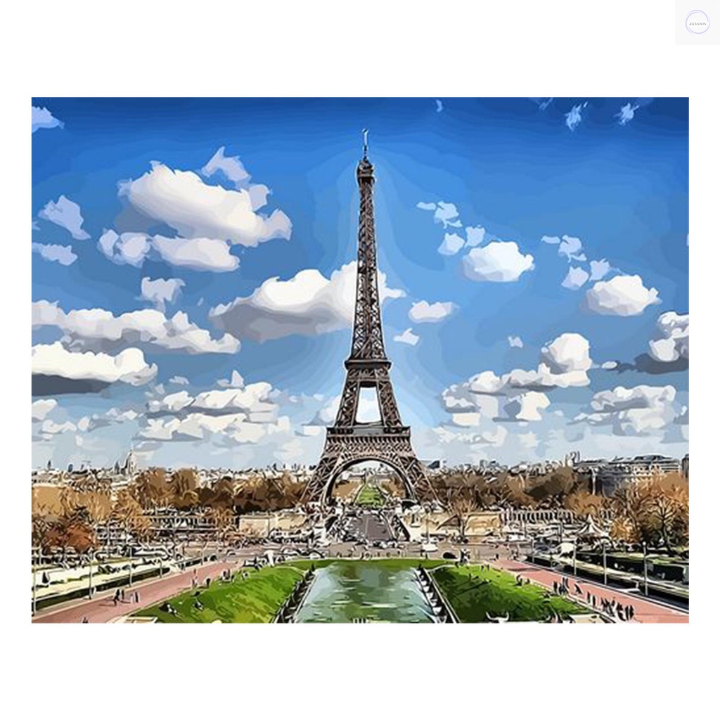 16 x 20 Inch DIY Oil Painting on Canvas Paint by Number Kit Eiffel Tower Pattern for Adults Kids Beginner Craft Home Wall Decor Gift