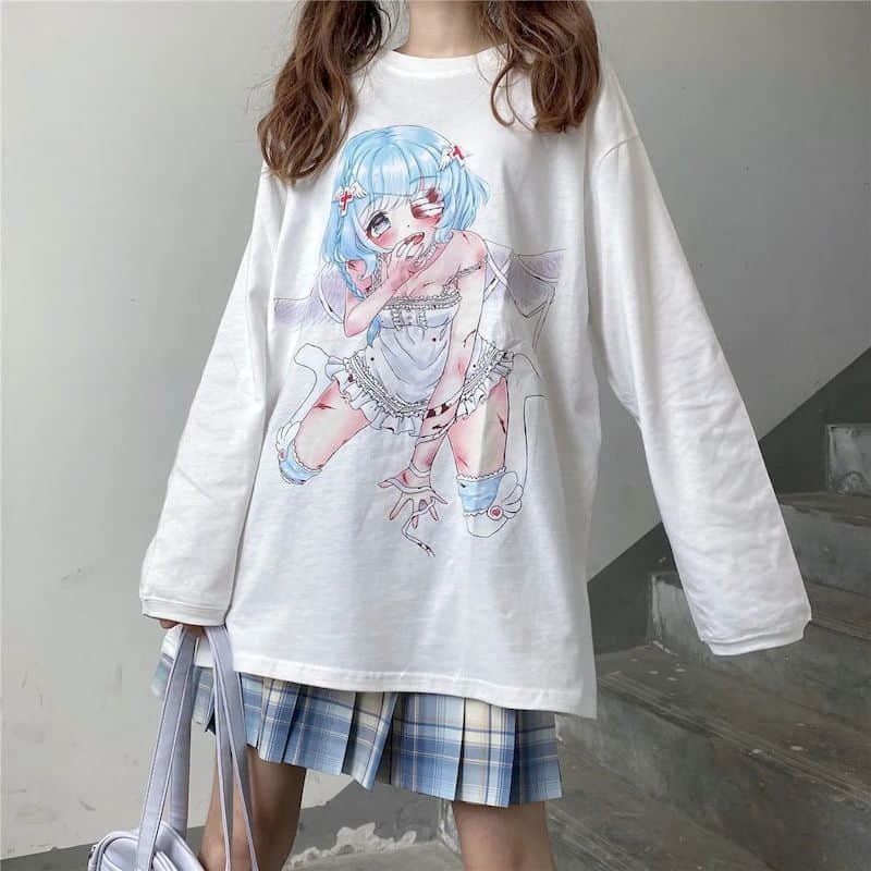Áo thun dài tay Anime Scratched Girl, Áo sweater ulzzang Tiger.86 LS23