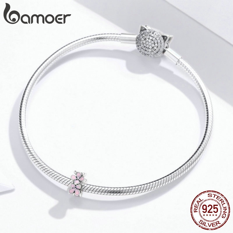 Mặt trang sức Bamoer bằng bạc thiết kế xinh xắn dùng làm vòng tay DIY