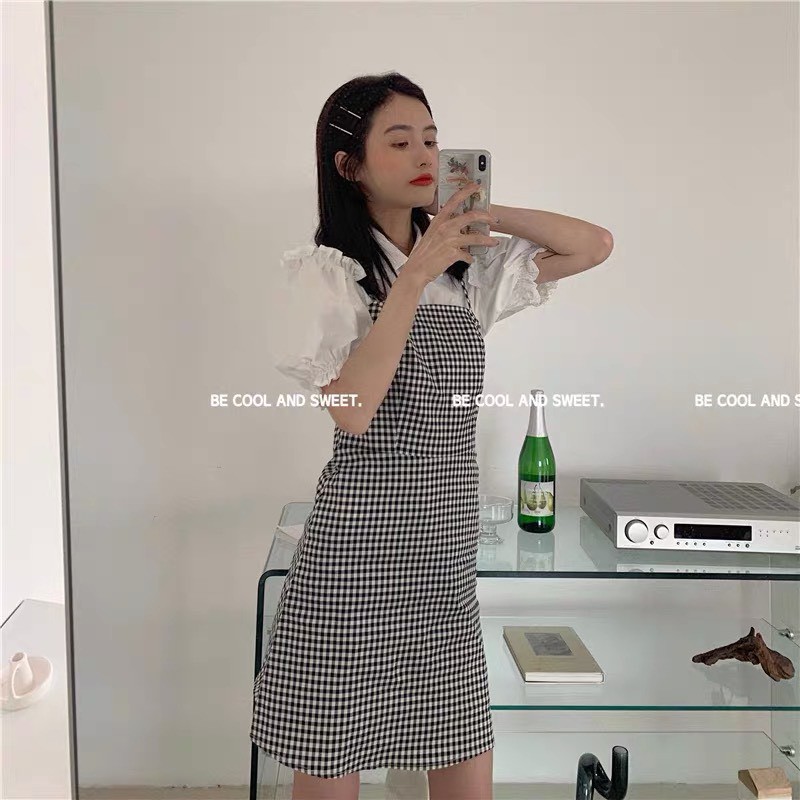 Đầm Suông sọc kẻ ô phối cổ sơ mi bèo dễ thương, đi học, cà phê, tiệc cưới - Thời Trang VADA - D97 | BigBuy360 - bigbuy360.vn